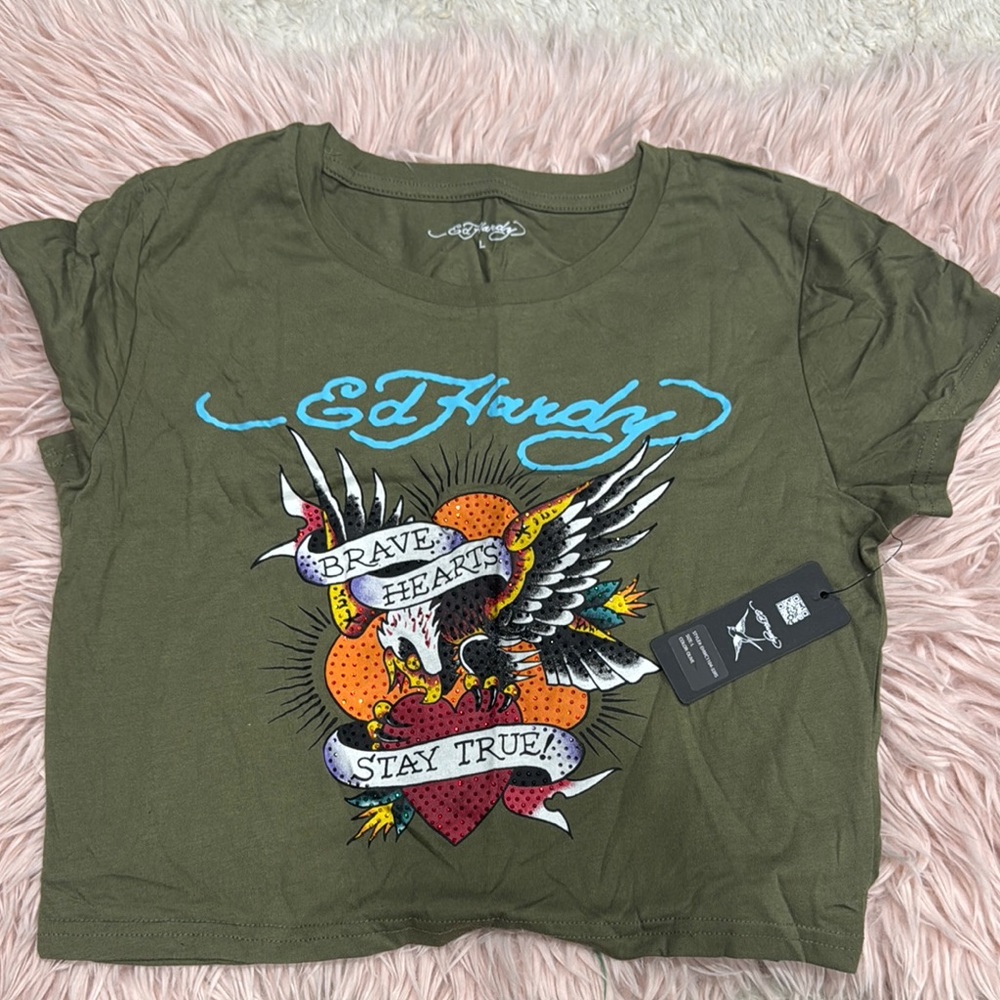 Ed Hardy Olive Graphic Tee